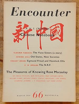 Bild des Verkufers fr Encounter March 1959 / Vladimir Nabokov "The Vane Sisters" (a story) / R H S Crossman "Chinese Notebook" / Harold Nicolson and others "The Pleasures Of Knowing Rose Macaulay" / Edward Shils "Old Societies, New States" / Vincent Brome "Sigmund Freud And Havelock Ellis" zum Verkauf von Shore Books