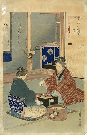 Two Women Playing Sugoroku from "Comparison of the Customs of Beauties."; The Customs and Manners...
