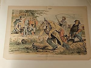 Seller image for 1888 Judge Lithograph of "Dying In Harness" - The Democrats having lost their donkey make the poor old man do the Heavy Campaign Work for sale by rareviewbooks