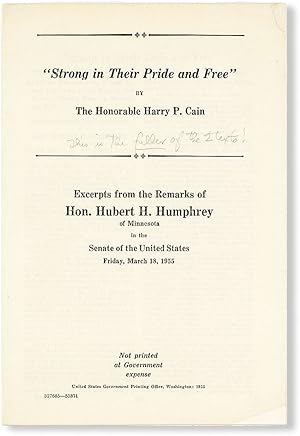 "Strong in Their Pride and Free" [And] Excerpts from the Remarks of Hon. Hubert H. Humphrey of Mi...