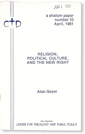 Bild des Verkufers fr Religion, Political Culture, and the New Right [Shalom Paper No. 10, April, 1981] zum Verkauf von Lorne Bair Rare Books, ABAA