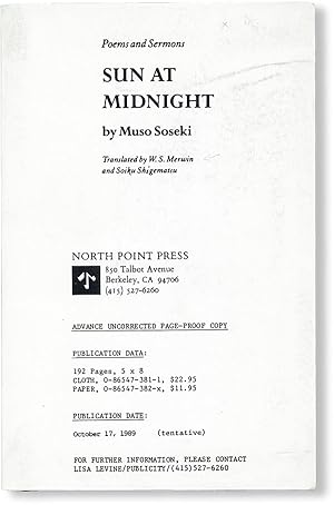 Bild des Verkufers fr Sun at Midnight: Poems and Sermons [Advance Uncorrected Proof] zum Verkauf von Lorne Bair Rare Books, ABAA