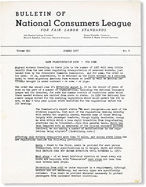 Imagen del vendedor de Bulletin of National Consumers League, Vol. XXI, no. 2, Summer, 1957 a la venta por Lorne Bair Rare Books, ABAA