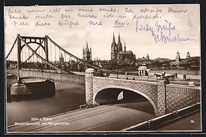 Ansichtskarte Köln a. Rhein, Gesamtansicht mit Hängebrücke