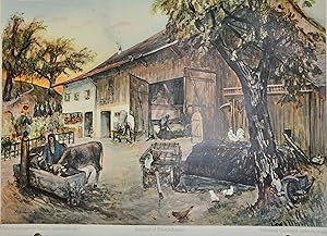 Bild des Verkufers fr Schulwandbild Nr. 25 Bauernhof (Nordostschweiz) von Reinhold Kndig 1940, Litho zum Verkauf von sammelbecken, br