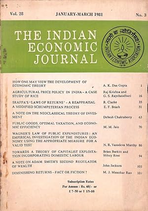 Seller image for The Indian Economic Journal Vol. 28 No 3 for sale by Majestic Books