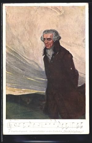 Ansichtskarte Joseph Haydn in Berglandschaft, Lied: Die Schöpfung