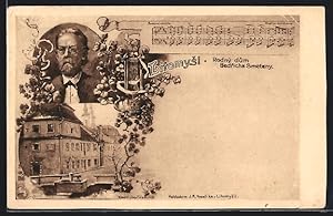 Lithographie Litomysl, Portrait des Komponisten Bedrich Smetana