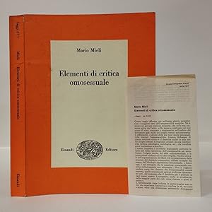 Imagen del vendedor de Elementi di critica omosessuale a la venta por Libreria Equilibri Torino