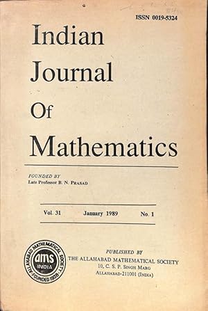 Seller image for Indian Journal of Mathematics Vol. 31 No. 1 for sale by Majestic Books