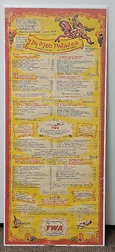 Trans World Airlines Da Meo Patacca menu poster.