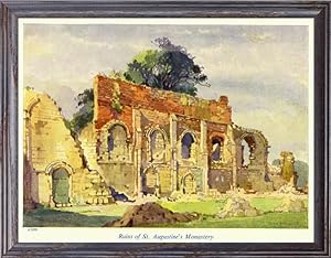 Seller image for Ruins of St. Augustine's Monastery in Canterbury, Kent, England,Vintage Watercolor Print for sale by Artisans-lane Maps & Prints