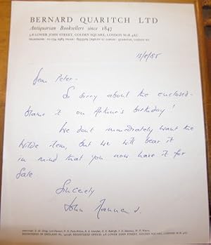 Hand Written Signed Letter to Peter Howard of Serendipity Books, August 13, 1985.