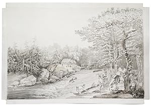 Image du vendeur pour [An original watercolor of a First Nations fishing encampment along a river] mis en vente par James Cummins Bookseller, ABAA