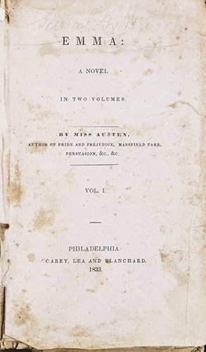 Bild des Verkufers fr Emma: A Novel. In Two Volumes. By Miss Austen . zum Verkauf von James Cummins Bookseller, ABAA