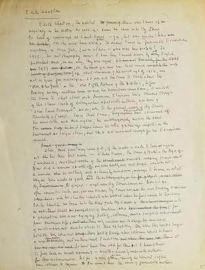 Bild des Verkufers fr Autograph Manuscript of his review of Edith Wharton's autobiography (A Backward Glance), entitled "A Fiend for Destiny" zum Verkauf von James Cummins Bookseller, ABAA