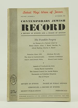 Seller image for Contemporary Jewish Record: A Review of Events and a Digest of Opinion (Volume 1, Number 2) for sale by Shelley and Son Books (IOBA)