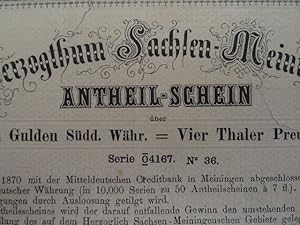 Antheil-Schein über Sieben Gulden Südd. Währ. . an der . Prämienanleihe von Drei Millionen Fünf H...