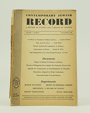 Seller image for Contemporary Jewish Record: A Review of Events and a Digest of Opinion (Volume 1, Number 1) for sale by Shelley and Son Books (IOBA)