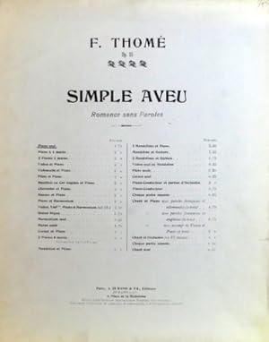 Seller image for Simple aveu. Romance sans paroles Op. 25 for sale by Paul van Kuik Antiquarian Music