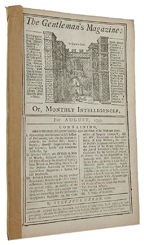 Immagine del venditore per THE GENTLEMAN'S MAGAZINE: OR MONTHLY INTELLIGENCER. For August, 1733 venduto da Kay Craddock - Antiquarian Bookseller