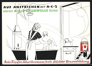 Ansichtskarte Frau wäscht Kind in der Badewanne, Reklame für Dr. Kurt Herberts Farbbinder A-C-2