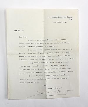Seller image for An Original Typed and Signed Letter By British Spy and Officer Bertrand Stewart to the National Review editor Leopold Maxse. A fascinating letter in reference to his years spying for the British in Germany. He died a few months after writing the letter at the Battle of the Marne. for sale by Lasting Words Ltd