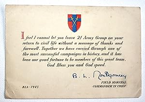 Seller image for [British Liberation Army] 21 Army Group: Message of thanks and farewell - BLA 1945 for sale by Dendera