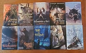 Immagine del venditore per THE MALAZAN BOOK OF THE FALLEN, 10 VOLS: GARDENS OF THE MOON, DEADHOUSE GATES, MEMORIES OF ICE, HOUSE OF CHAINS, MIDNIGHT TIDES, BONEHUNTERS, REAPER'S GALE, TOLL THE HOUNDS, DUST OF DREAMS, & THE CRIPPLED GOD venduto da Kathmandu Books