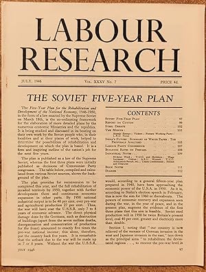 Seller image for Labour Research July 1946 THE SOVIET FIVE-YEAR PLAN / The Soviet Five-Year Plan / Report On Cotton / India's Future for sale by Shore Books