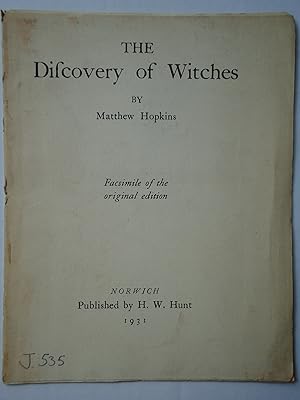 Seller image for THE DISCOVERY OF WITCHES: in Answer to severall Queries, for sale by GfB, the Colchester Bookshop