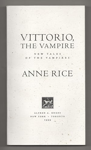 Imagen del vendedor de Vittorio the Vampire: New Tales of the Vampires (Uncorrected Proof) a la venta por Jeff Hirsch Books, ABAA