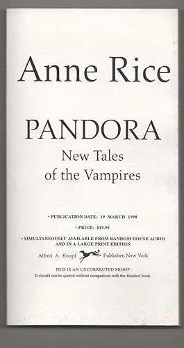 Bild des Verkufers fr Pandora: New Tales of The Vampires (Uncorrected Proof) zum Verkauf von Jeff Hirsch Books, ABAA