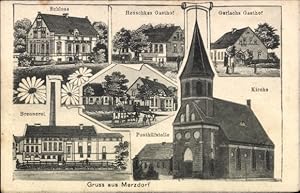 Ansichtskarte / Postkarte Lubinicko Merzdorf Schwiebus Ostbrandenburg, Kirche, Schloss, Gasthof, ...