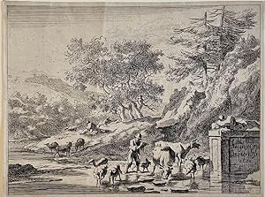 Antique print, etching | Landscape with shepherds and cattle, published ca. 1690, 1 p.