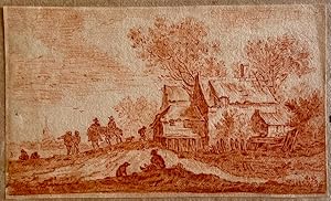 Seller image for Antique red chalk drawing | Travellers near a house at a pond, ca. 1660-1690, 1 p. for sale by Antiquariaat Arine van der Steur / ILAB
