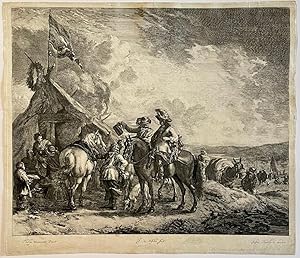 Antique print, etching and engraving | A military encampment, published ca. 1670, 1 p.
