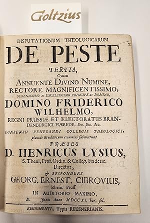 Disputationum theologicarum de peste prima, quam annuente divino numine (.). Three parts.