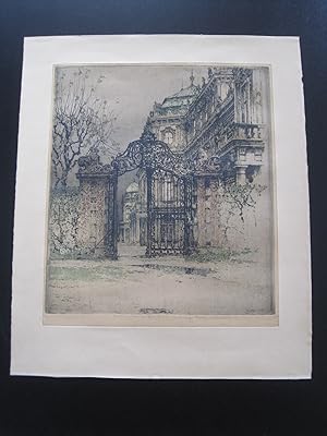 Bild des Verkufers fr Wien, Belvedere, Seiteneingang" Original-Radierung, in Platte signiert 1923, handschriftlich signiert mit kleiner Widmung mittig unter dem Motiv. zum Verkauf von Antiquariat Schleifer