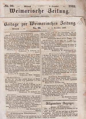 Bild des Verkufers fr Weimarische Zeitung, No. 96, Mittwoch 2. December 1835, mit Beilage. zum Verkauf von Fundus-Online GbR Borkert Schwarz Zerfa