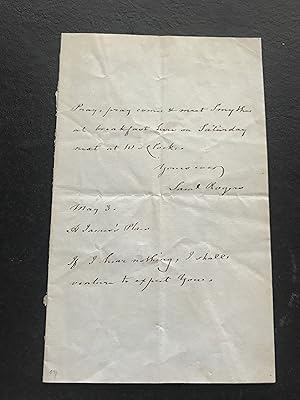 An Original Hand Written and Signed Note by the poet Samuel Rogers.
