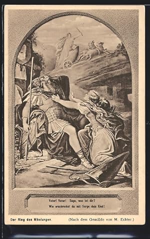 Bild des Verkufers fr Knstler-Ansichtskarte Der Ring des Nibelungen, Tochter strmt zum verletzten Vater zum Verkauf von Bartko-Reher