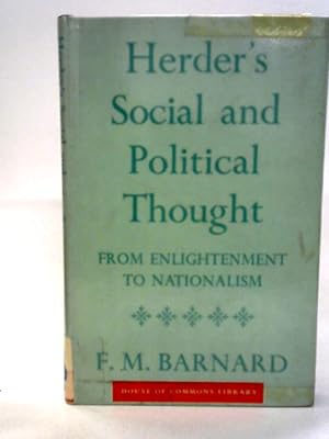 Bild des Verkufers fr Herder's Social and Political Thought zum Verkauf von World of Rare Books