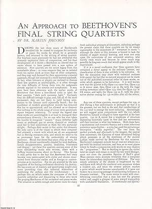 Imagen del vendedor de An Approach to Beethoven's Final String Quartets. An original article from Apollo, International Magazine of the Arts, 1941. a la venta por Cosmo Books