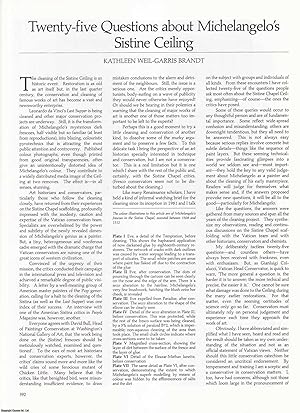 Imagen del vendedor de Twenty-Five Questions about Michelangelo's Sistine Ceiling. Together with, The Sistine Ceiling and the Critics. Two original articles from Apollo, International Magazine of the Arts, 1987. a la venta por Cosmo Books