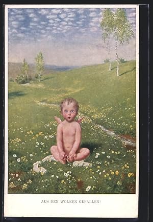 Bild des Verkufers fr Ansichtskarte Kleiner Engel aus den Wolken gefallen zum Verkauf von Bartko-Reher