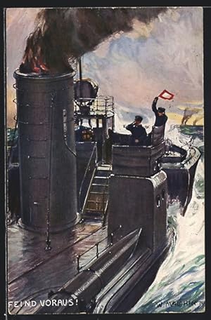 Bild des Verkufers fr Knstler-Ansichtskarte Feind voraus!, Kriegsschiff auf Feindfahrt zum Verkauf von Bartko-Reher