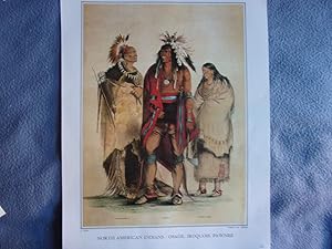 Planche couleur 1979 d apres gravure Nathaniel CURRIER NORTH AMERICAN INDIANS OSAGE IROQUOIS PAWNEE