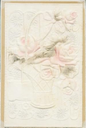Seide Präge Ansichtskarte / Postkarte Blumenkorb mit Rosen
