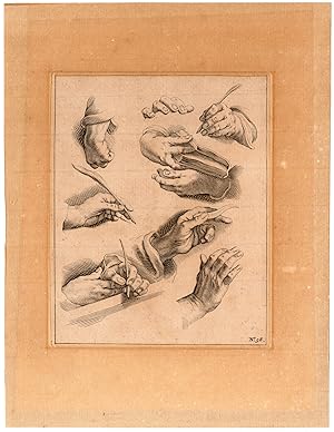 Antique Print-STUDY-HANDS-WRITING-FEATHER-Bloemaert-1650